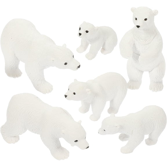 6pcs Miniature Polar Bear Realistic Animals Figures Set for Bonsai Micro Landscape Cake Cupcake Decoration