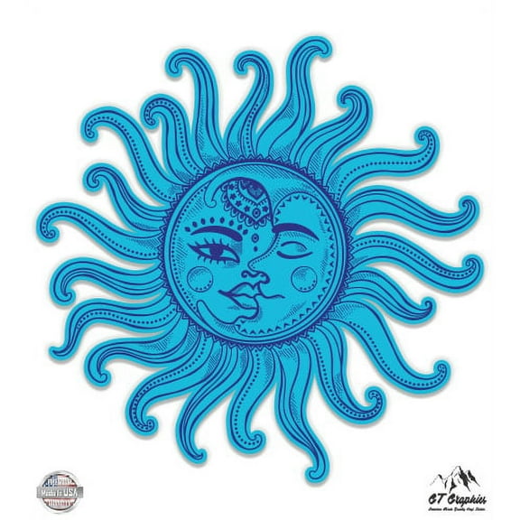 Sun Moon Celestial Blue - 3" Vinyl Sticker - For Car Laptop I-Pad Phone Helmet Hard Hat - Waterproof Decal