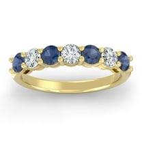 ARAIYA FINE JEWELRY 2 CT.T.W. Lab Round Lab Grown Diamond and Natural Blue Sapphrie Seven Stone Anniversary Band Ring for Women | 14K Yellow Gold Wedding Engagement Band Ring Size 7