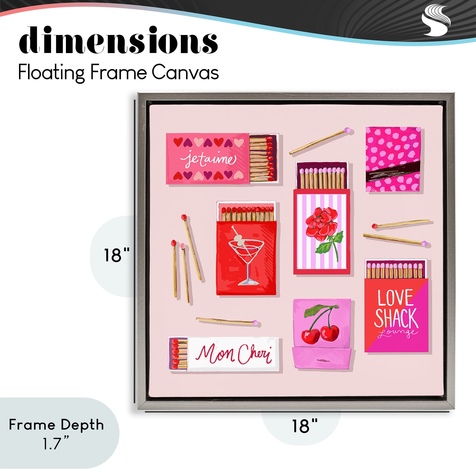 Stupell Industries Je T'aime Romantic Matchbox Set Gray Framed Floater Canvas Wall Art, design by Rachael Reese