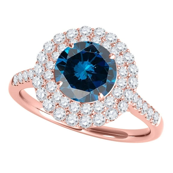 Mauli Jewels Engagement Rings for Women 1.25 Carat Halo Antique Design Blue Diamond Engagement Ring 4 Prong-Setting 14k Rose Gold