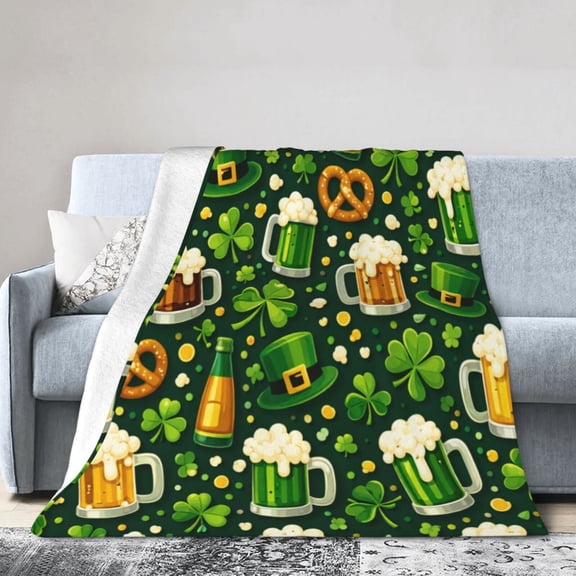 St. Patrick’s Day Blanket – Cute Leprechaun & Shamrock Pattern Throw Blanket 50x40