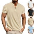 thumbnail image 1 of HVOBTTY Mens Summer Soft Versatile Pullover Casual Solid Color Collared Button Short Sleeve Loose Breathable Daily Weekend Base Layer Shirts Beige, M, 1 of 5