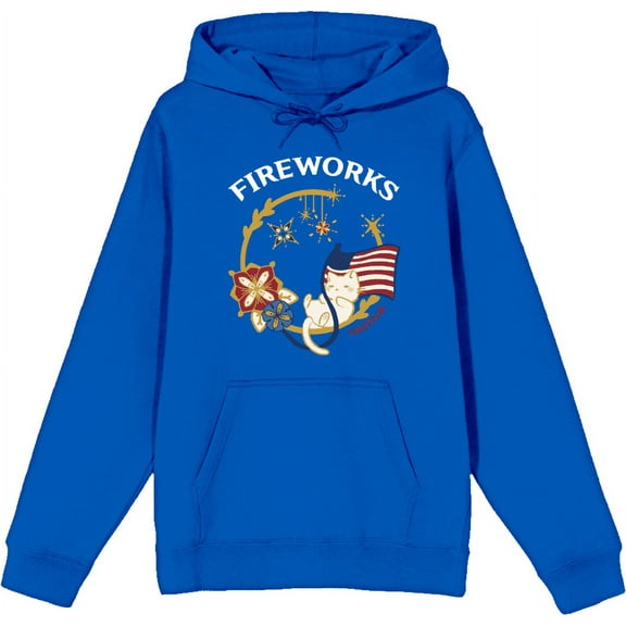 Americana Fireworks Royal Blue Adult Long Sleeve Hoodie-Medium