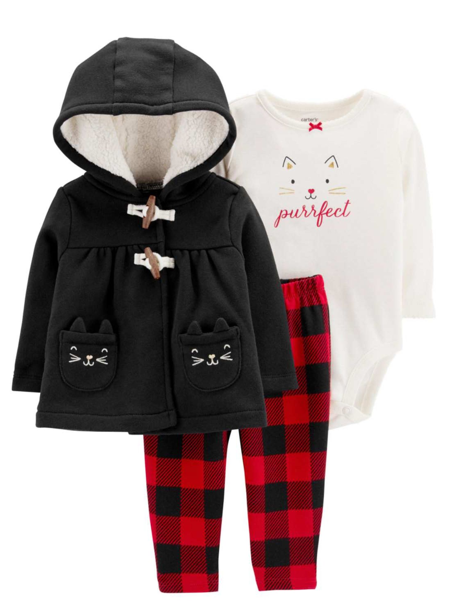 Carter's Carters Infant Girls 3pc Purrfect Cat Bodysuit Black Jacket