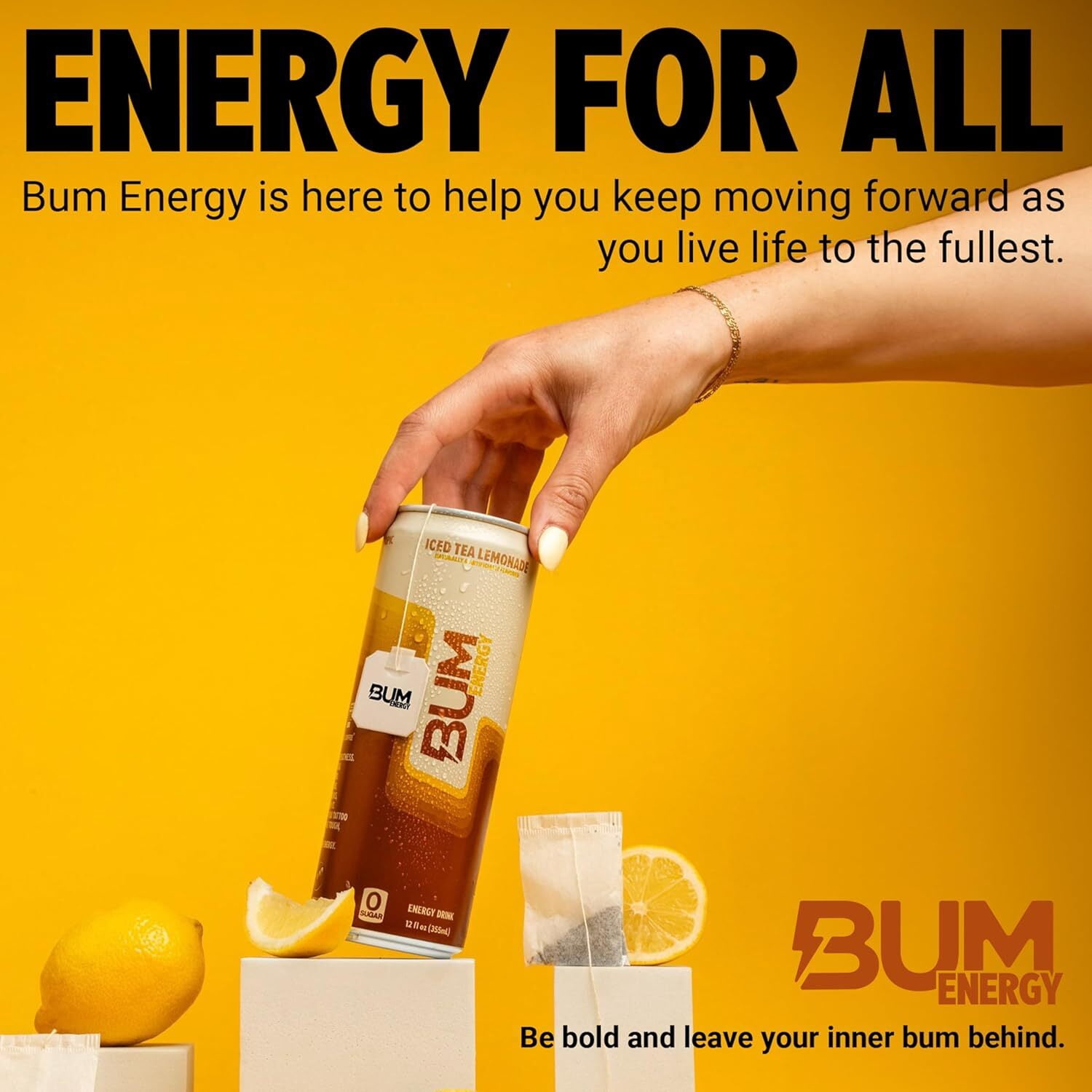 BUM Energy Iced Tea Lemonade Energy Drink, Zero Sugar, 112mg Natural Caffeine, Crash Free Focus, 12 fl oz Can