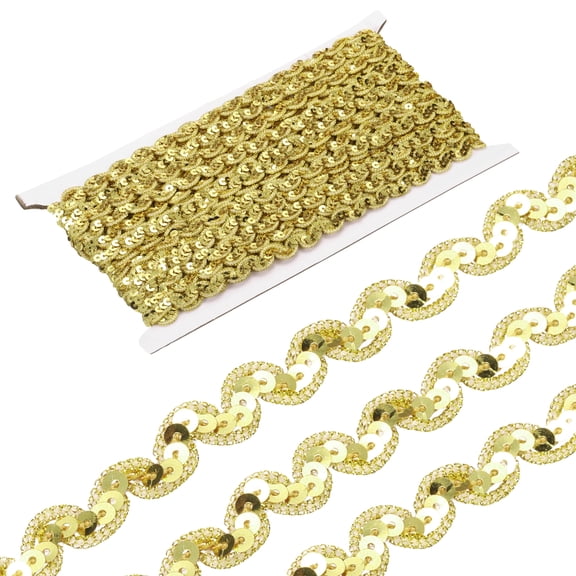 Uxcell 15 Yards Sequins Beaded Lace Trim 0.4 inch Braid Trim Strip for Crafts, Embellishments, Costume, Gold