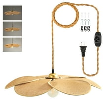 Boho Plug in Pendant Light, 24 Inch Flower Handwoven Lampshade Stepless Dimmable Boho Chandelier, 11.3 ft Plug-in Hanging Lamp for Hallway Kitchen Island Dining Room Bedroom(Not Bulb)