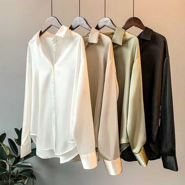 Chemise Décontractée pour Femmes Style Boutonné Chemises de Voyage Boutons Femme Randonnée Travail Réunion Polyester Blouse à Col Rabattu Manches Longues Vêtements Blanc P