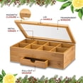 thumbnail image 4 of Premium Bamboo Tea Box Organizer - Wood Tea Chest with Slide-Out Drawer & Acrylic Window, Magnet Lid Keeps Teabag Fresh - Countertop & Cabinet Storage Organization (Teabags Not Included), 4 of 8
