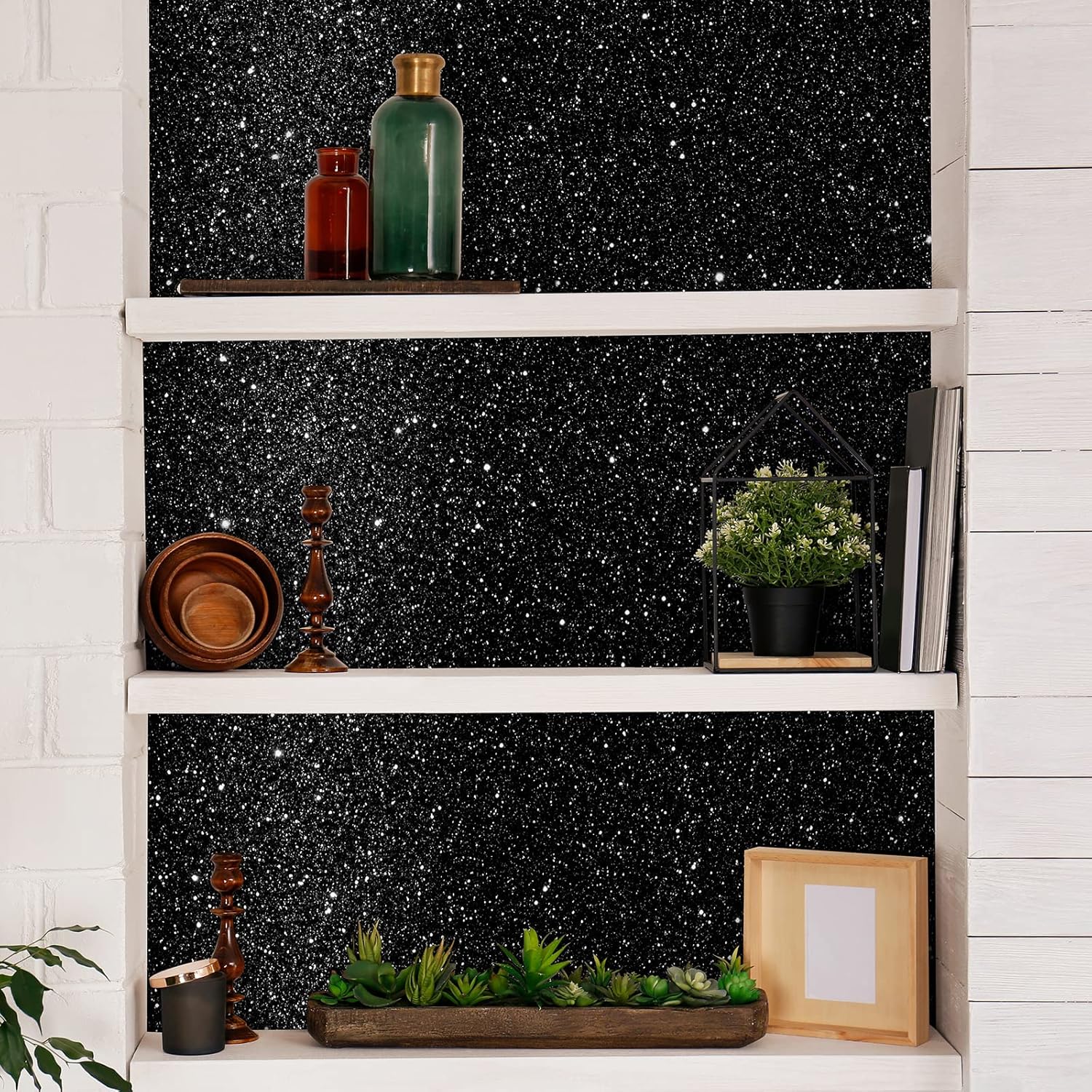 Black Glitter Contact Paper 15.7''x236'' Self Adhesive Black Glitter Wallpaper Roll Removable Glitter Fabric Wall Paper Sparkle Peel and Stick Wallpaper Decorative for Bedroom Accent Walls