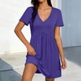 thumbnail image 2 of Horkkom Mini Dresses for Women V Neck Short Sleeve Pleated A Line Dresses Summer Beach Vacation Sundresses M, 2 of 9