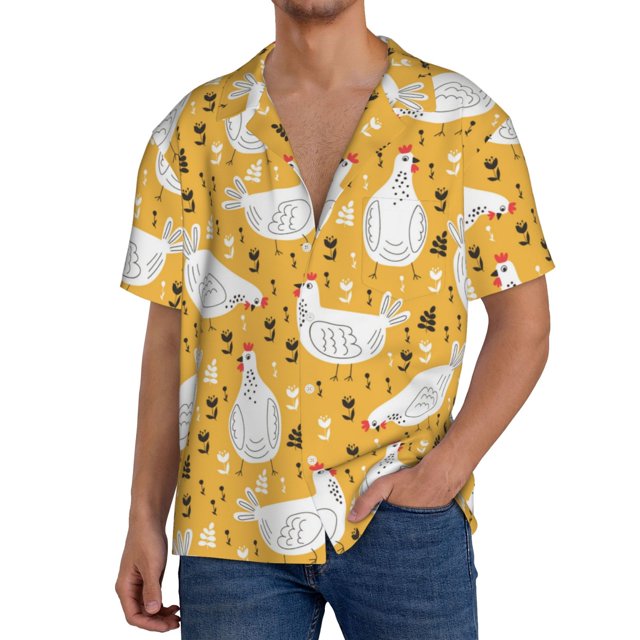 Fotbe Funny Chicken Camisa Estampada de Manga Corta para Hombre, Casual de Verano, Estilo Playero, Sin Arrugas-X-Large