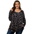 thumbnail image 7 of LARACE Womens Plus Size Long Sleeve Tops Tunic Tops Casual Floral Henley Shirts A-Black40 1X, 7 of 7
