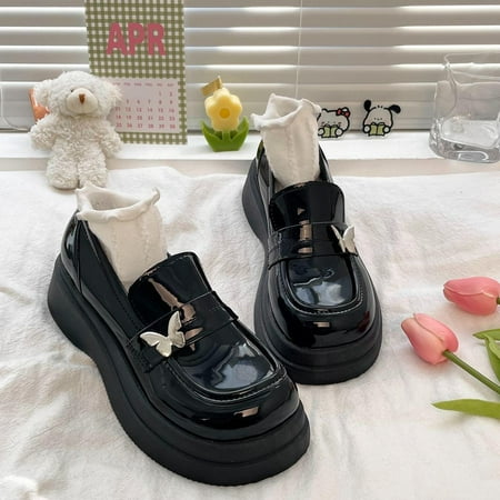 

British Style Black Bow Loafers Slip-on Women‘s 2024 New Spring Thick-soled Retro Small Leather Shoes