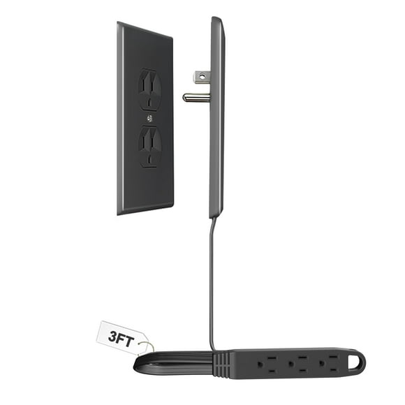 CABOCASA Regleta de alimentación con cable de extensión de enchufe plano ultrafino, 3 tomas con corrector de cubierta de salida ultrafina desmontable