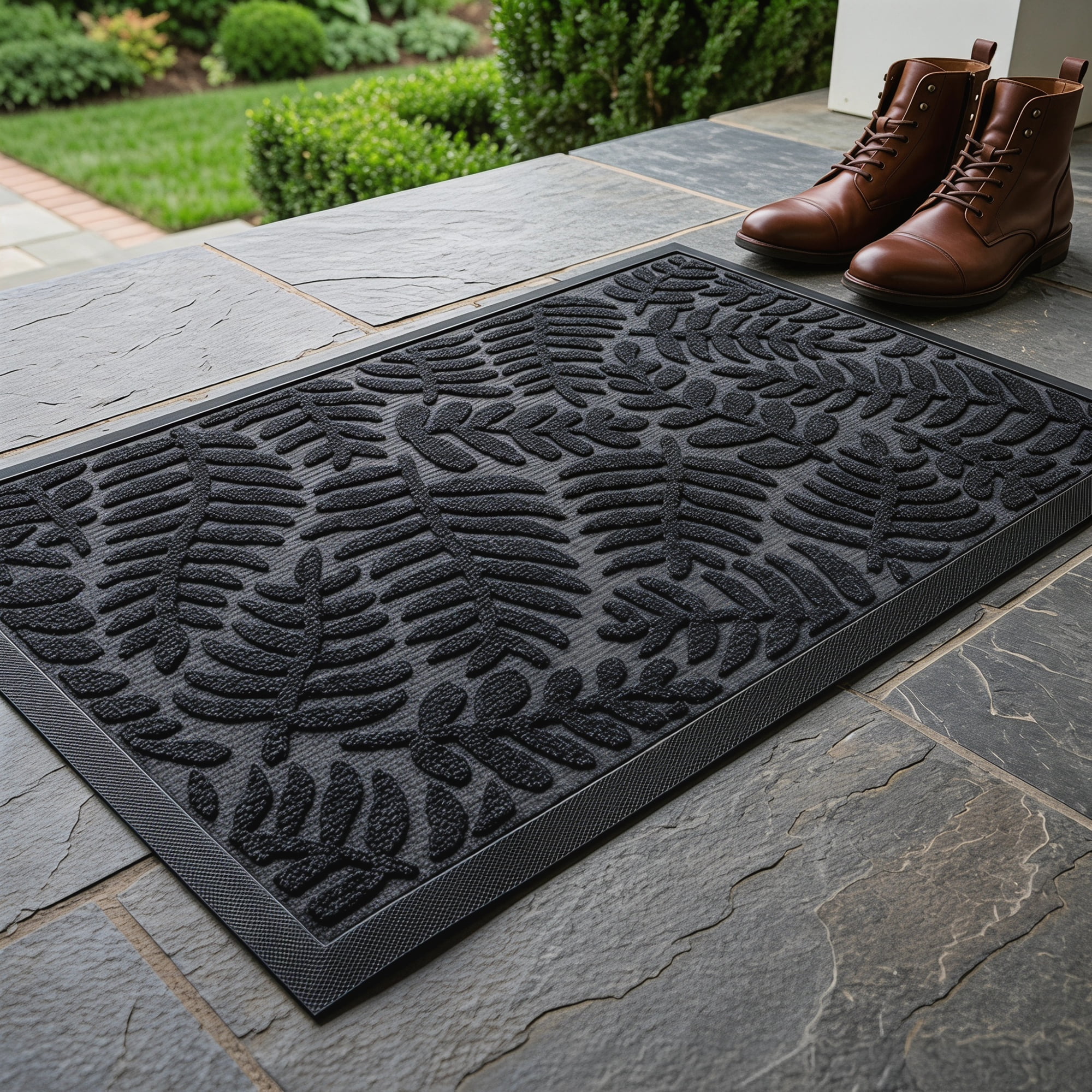 Unique Bargains Low-Profile Doormat Waterproof Non-Slip Geometric Scraper Gray 30" x 18"