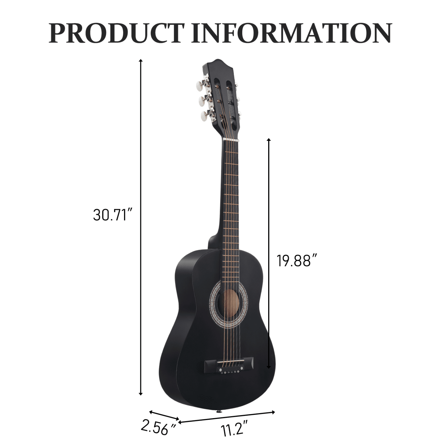 Hassch 30-inch Beginner Acoustic Guitar with Gig Bag and Strap, Starter Kit with Strings, Tuner, Picks and Strings, Matte Black
