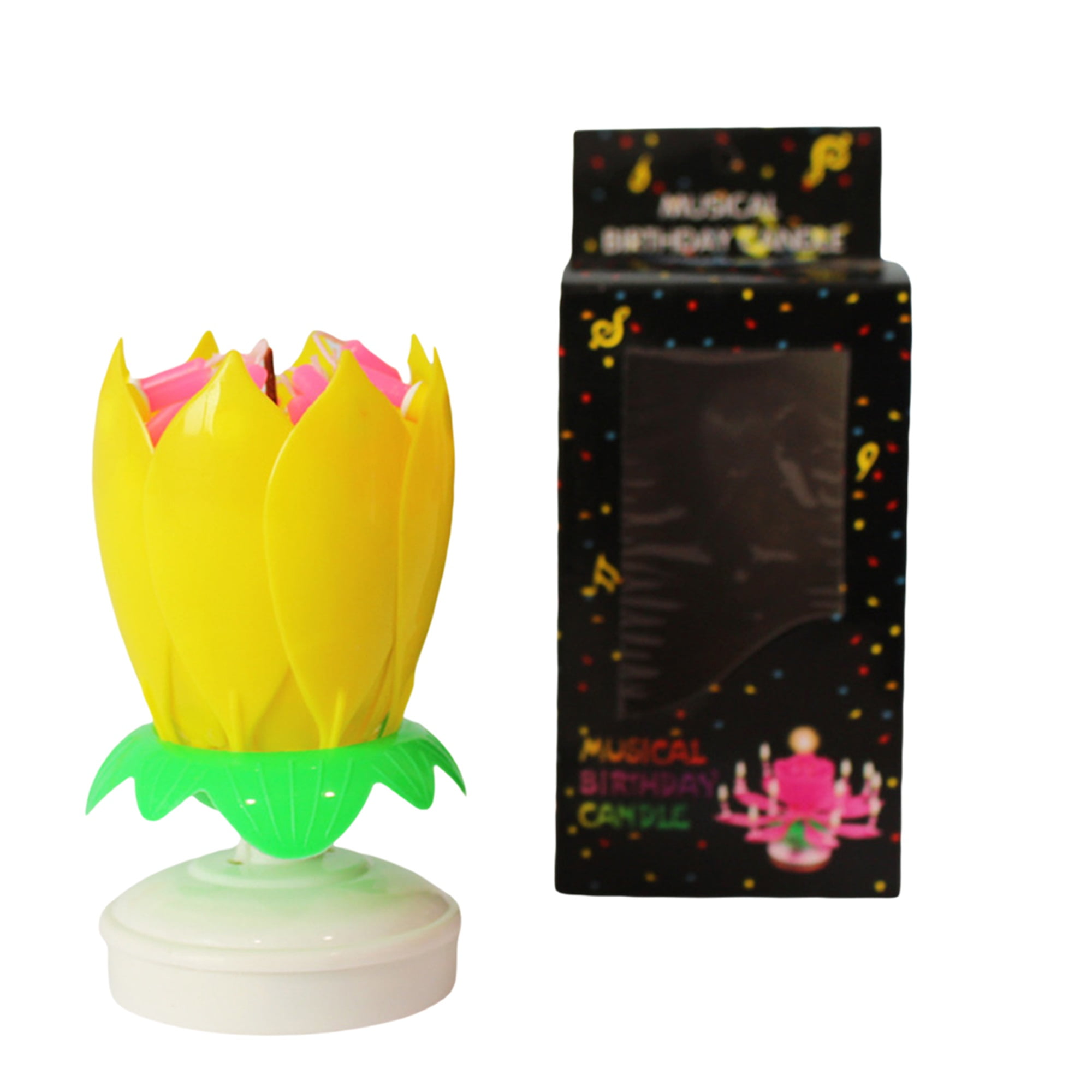 LOSIBUDSA 1 X Lotus Flower Musical Birthday Candle Rotating Spin Magic