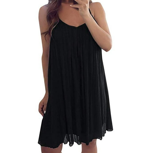 Women Spaghetti Strap Sleeveless Beach Dress Summer Casual Slip Dress Tunic Shirt Dresses Sundress S-5XL Plus Size