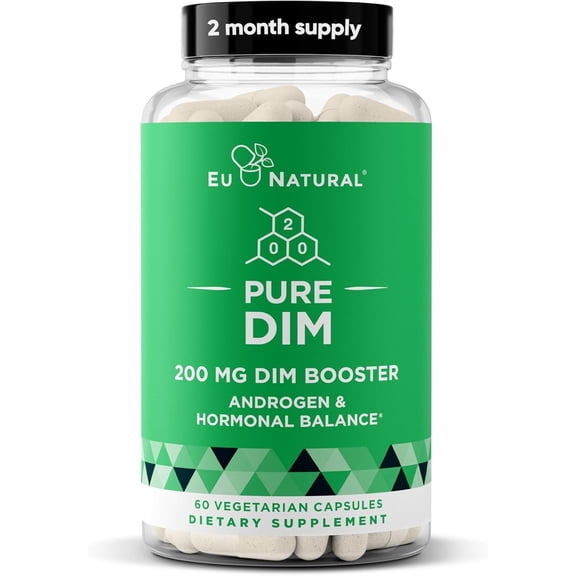 DIM Supplement Pure 200 Mg for Women or Men – Estrogen Hormone Balance Supplement for Energy, Fatigue, Stress, Menopause, Hot Flashes – Enhanced Bioavailability BioPerine – 60 Vegan Soft Capsules