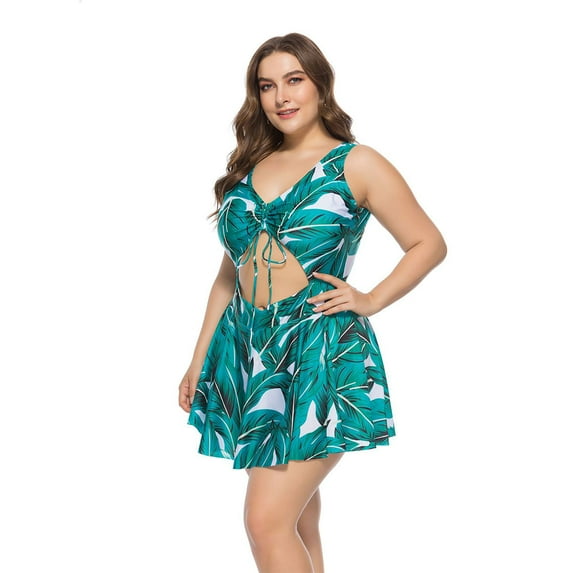 Women Plus Size Green Swimwear One Piece Pin up Tankini Swimwear