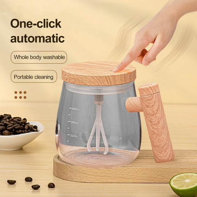 YAOMOBB Transparent Handle Mixing Cup Automatic Mixing Cup 1 Set 400ML Mixing Cup Transparent Electric Self Stirring Cup Travel Mug with Detachable Stirring Rod for Home Three pronged Mixing Stick