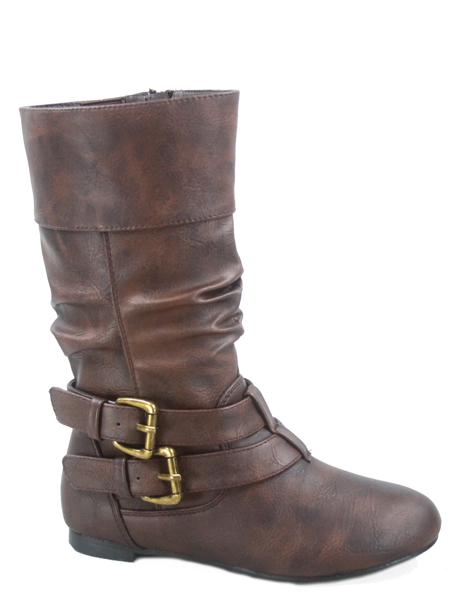 Details about   Womens Cowboy Knee High Mid Calf Boots Zipper Low Block Heel Buckle Flat Shoes D 