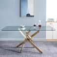 thumbnail image 4 of Heavenly Collection Gold Rectangular Tempered Glass Dining Table with Cross Metal Base for Dining Room or Kitchen, 4 of 9