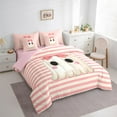 thumbnail image 3 of Manfei Kawaii Bowknot Ghost Twin Bedding Sets 7-Piece for Teen, Pink Stripes Geometric Bedding Comforter Set, Sugar Halloween Reversible Sheet Sets, Ultra Soft Home Decor, 3 of 7