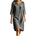 thumbnail image 5 of ZToonmas Women's 3/4 Sleeve V-Neck Shift Dress Casual Loose A-Line Midi Dress for Summer, 5 of 8