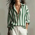 thumbnail image 2 of Rexolia Women's Striped Button Down Shirt Regular Fit Long Sleeve Business Casual Green L, 2 of 6