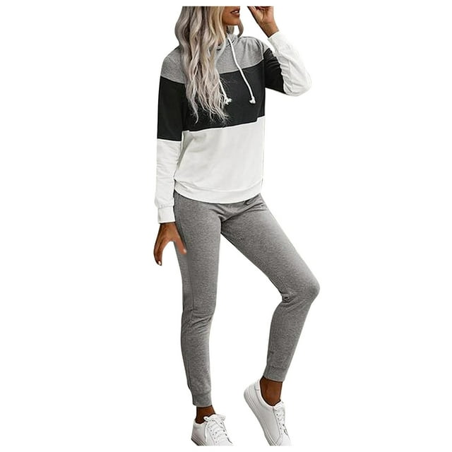 Birdeem Ensemble pour Femmes Survêtement Chandail Uni Col Rond 2 Pcs Sport Sans Capuche Ensembles
