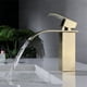 thumbnail image 4 of Grifo de lavabo de oro cepillado, frío y caliente, cascada curva natural, tipo corto, 4 of 5