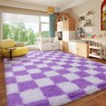 thumbnail image 4 of ZENELESS 8x10 Fluffy Rug for Living Room,White and Purple Checkered Shaggy Soft Anti-Skid High Pile Carpet for Boys Girls Teen Room Dorm Home Decor, 4 of 7
