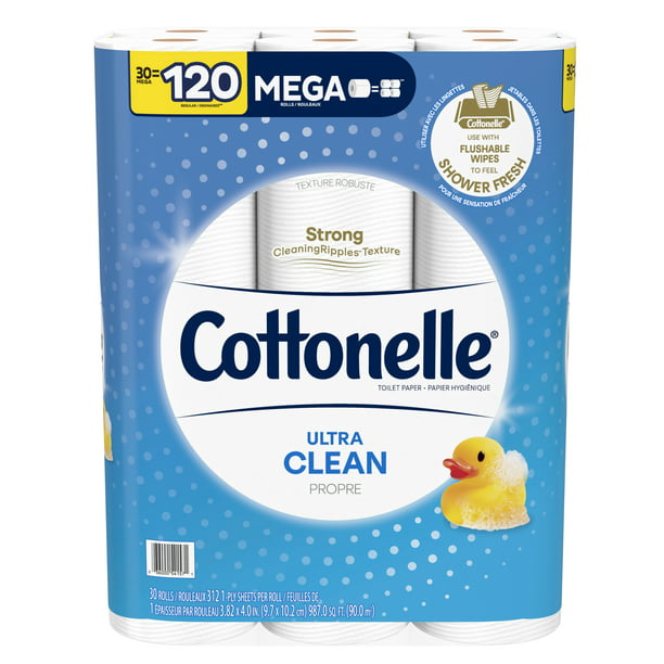 Cottonelle Ultra Clean Strong Toilet Paper, 30 Mega Rolls - Walmart.com