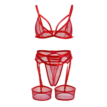 Puawkoer New Sexy Fashion Lace Pajama Set for Women Lingerie Underwear Sleepwear Steel Lace Underwire Bra Set Ring Pajamas Garter