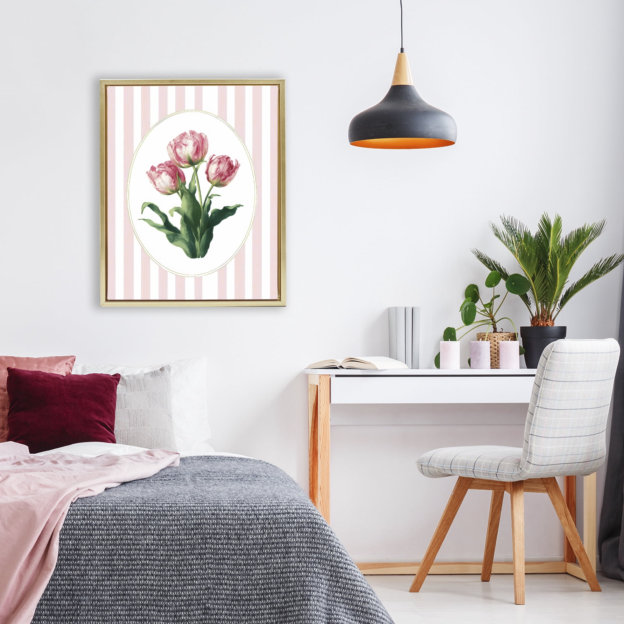 Stupell Industries Spring Tulips on Stripes Gold Framed Floater Canvas Wall Art, design by Ink Drop Loft