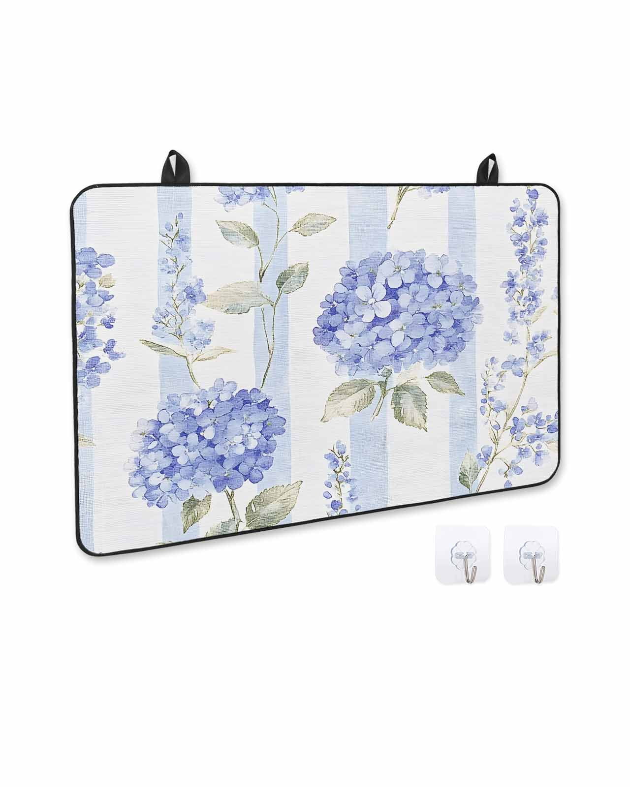 nqOlkjepod Large Induction Cooktop Protector Mat 24"x21", Purple Hydrangea Stove Top Covers for Electric Stove, Stripe Vintage Floral Decorative Stove Burner Cover Mats, Glass Top Stove Cover