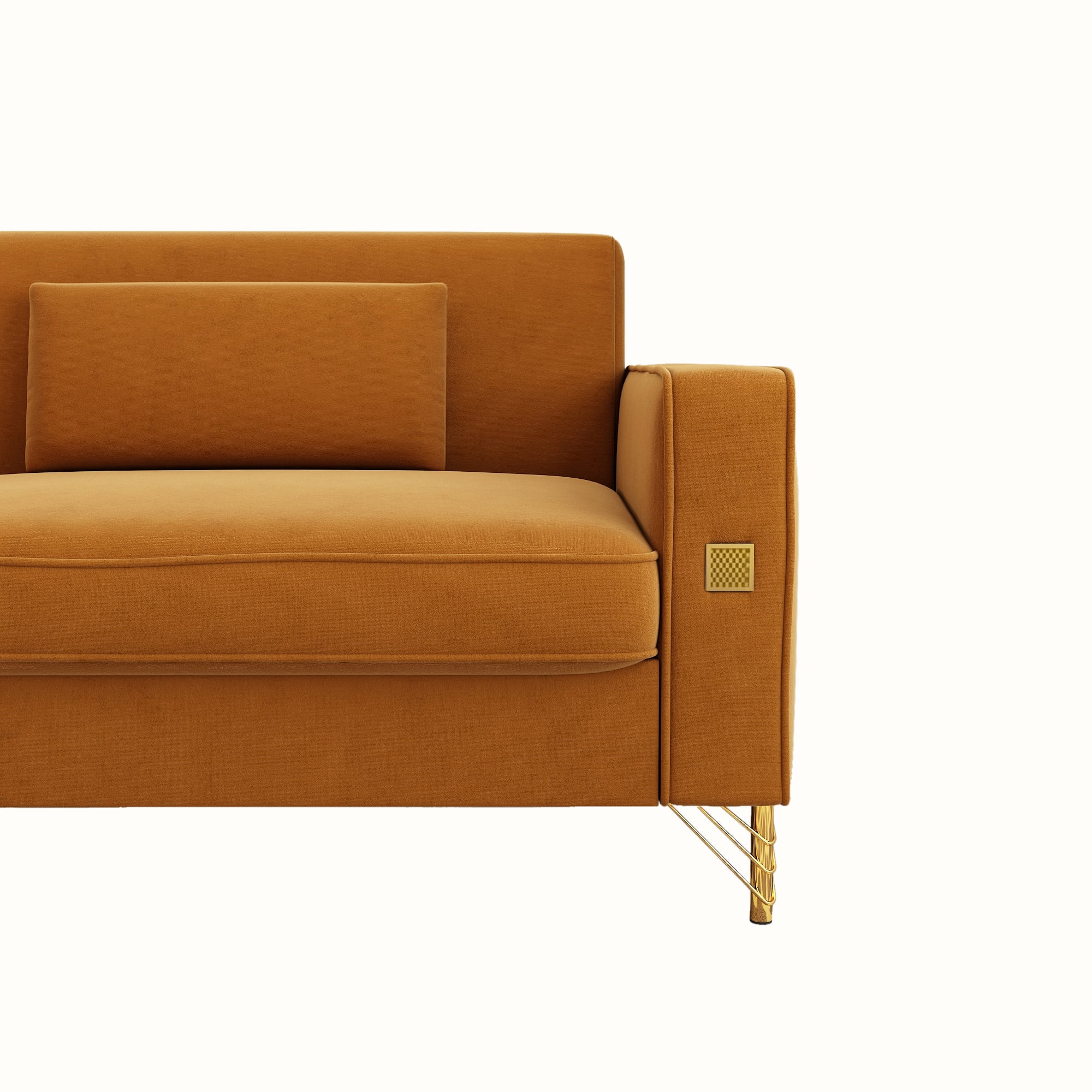 Modern Velvet Upholstered Sofa Couch with Pillows Removable Cushions and Gold Metal Legs for Living Room Office Apartment