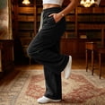 thumbnail image 6 of ZHYou No Boundarie Women's Corduroy Drawstring Wide Leg Pants Textured Loose Fit Casual Cargo Trousers with Multi Pockets,Black,Size 2XL, 6 of 8