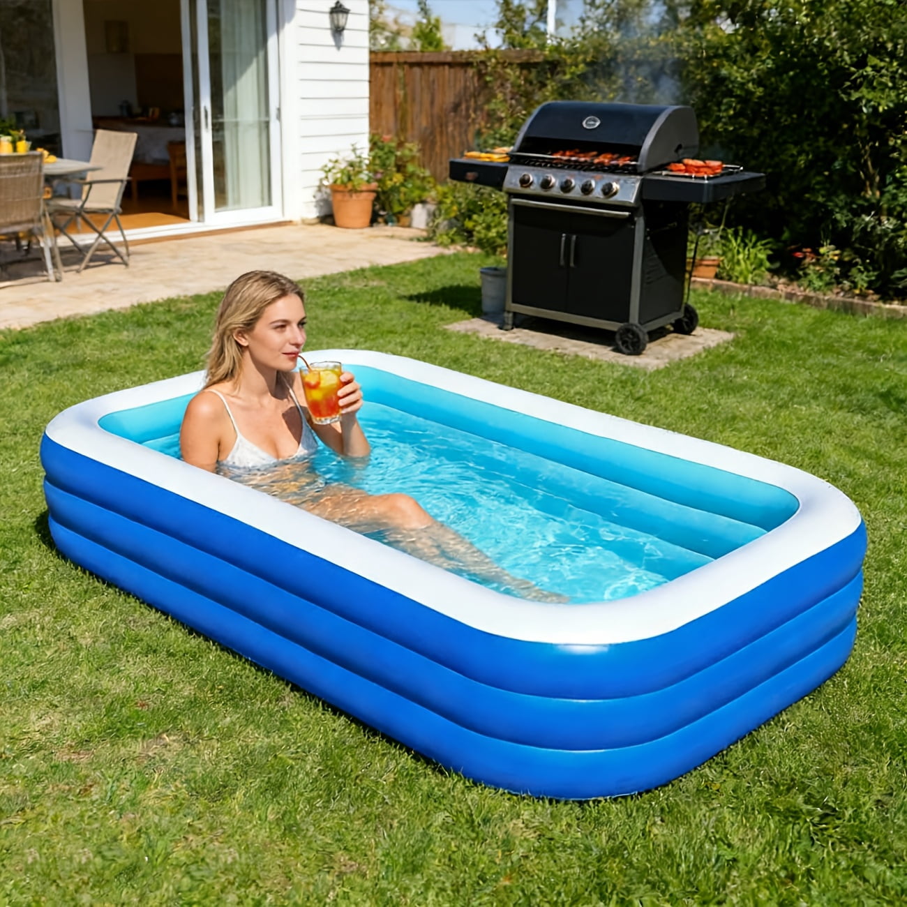 Extra-Large Inflatable Home Swimming Pool. Blue And White Swimming Pool, Foldable Outdoor Pool for Gardens, Perfect for Parties And Events.