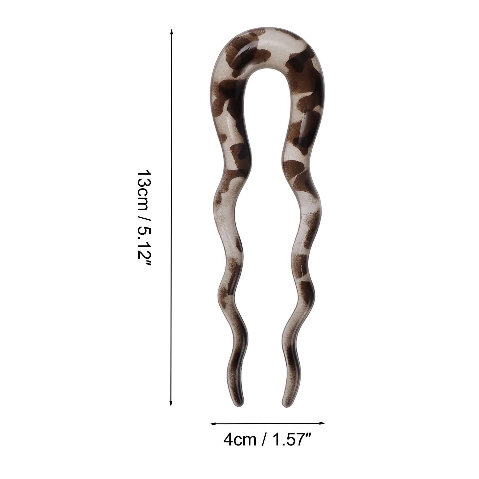 Unique Bargains U-shaped Hair Pin 5.12"x1.57" 1 Pc Transparent White, Dark Brown