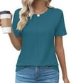 thumbnail image 3 of Scyoekwg Womens Summer Tops Round Neck Basic Tops Lightweight Trendy Loose Solid Color Blouses (Navy,L), 3 of 4