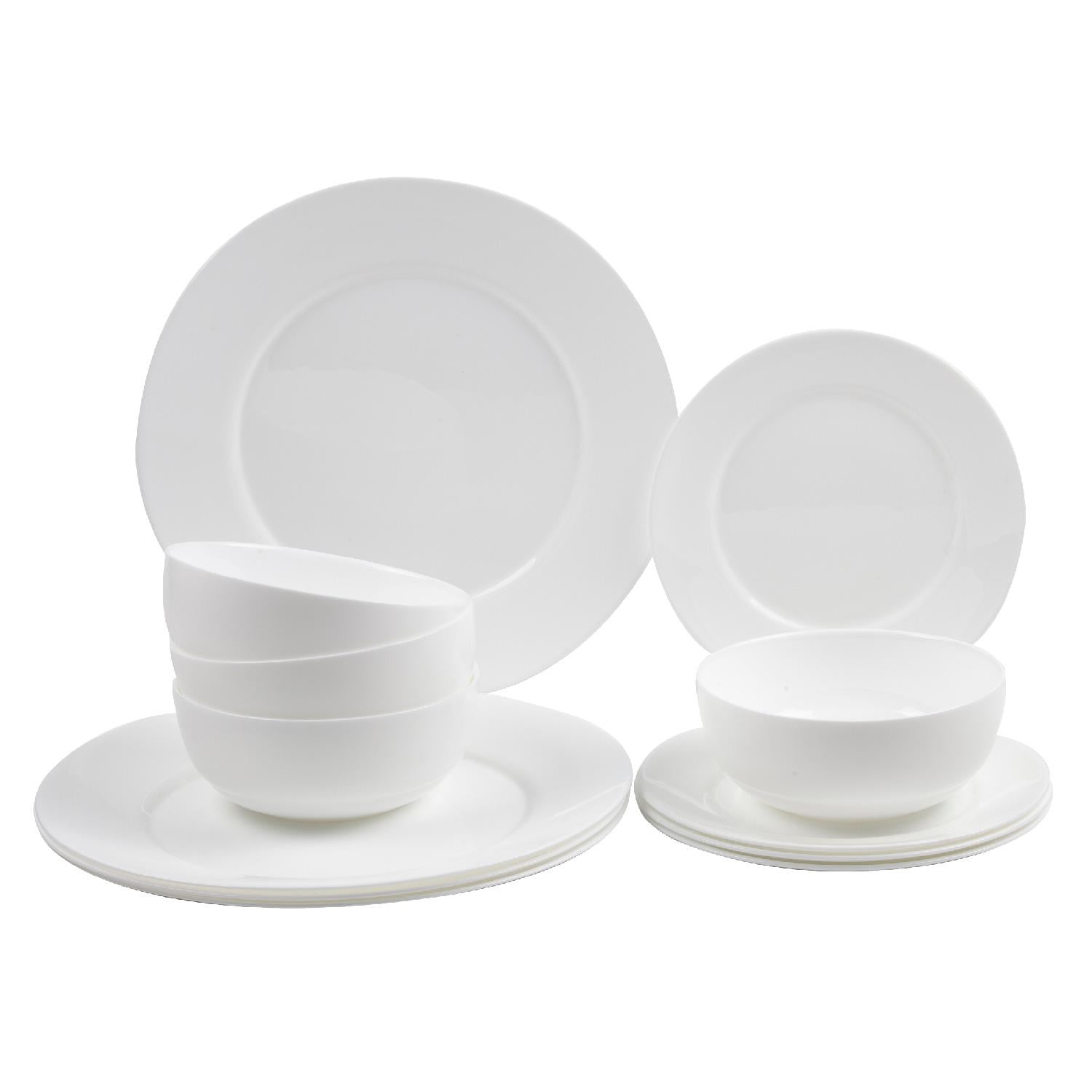 Vajilla Opal ColorHome 12 Piezas Moderna Blanca Redonda Personas