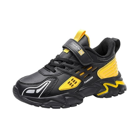 eileial Sneakers for Toddler Girls Girls Lightweight Sneakers Kids Lace-up Tennis Running Shoes Yellow 9.5-10 Years