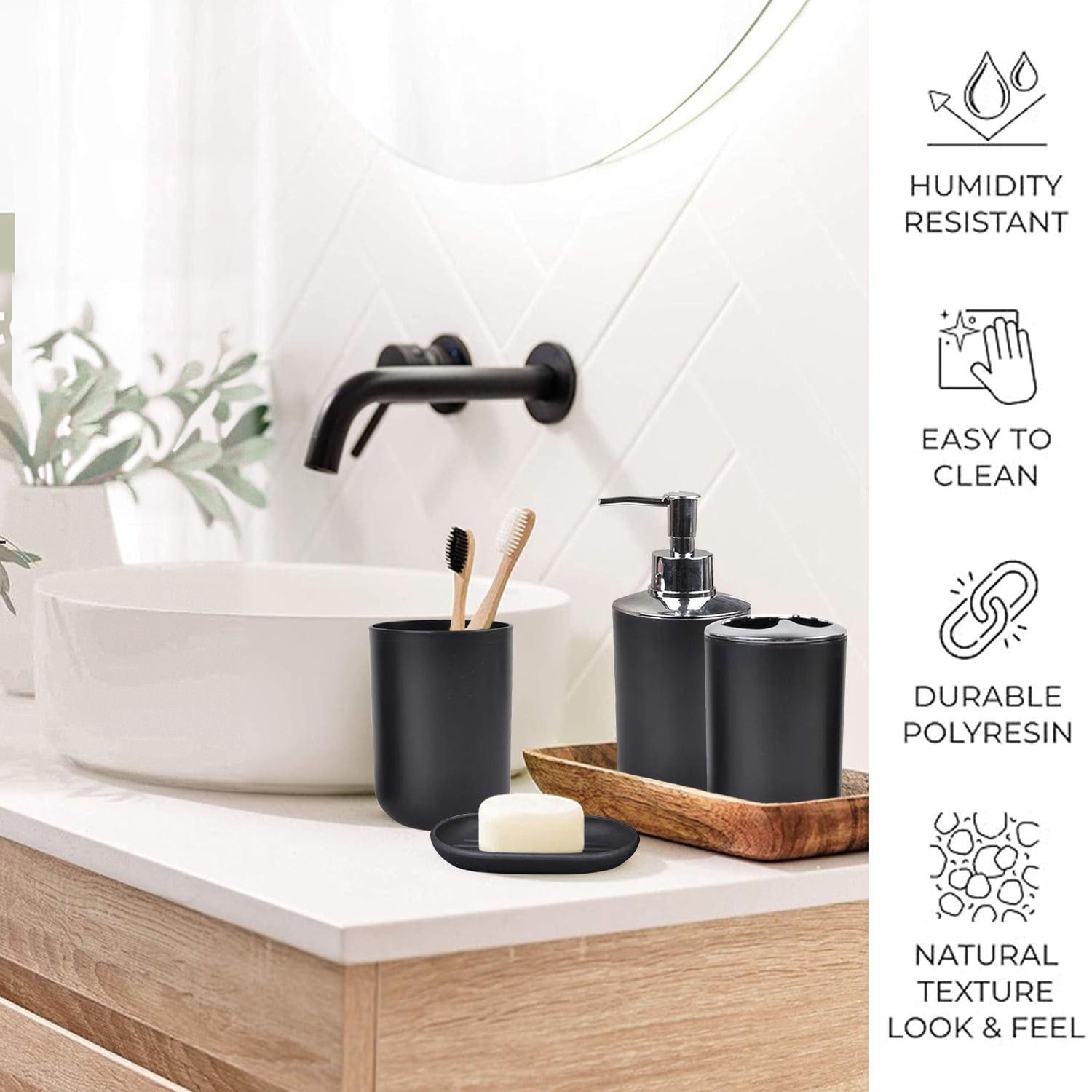 Cerbior 6 Plastic Bathroom Linen & Accessory Set, Black