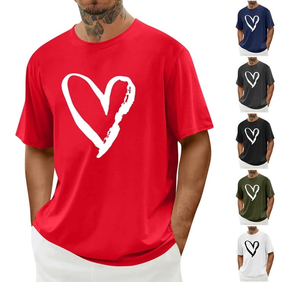 UVEASISHA Valentines Day Shirt Men Short Sleeve Crewneck Heart Graphic Tees Spring Summer Casual Regular Fit Vacation T-Shirts Gray L