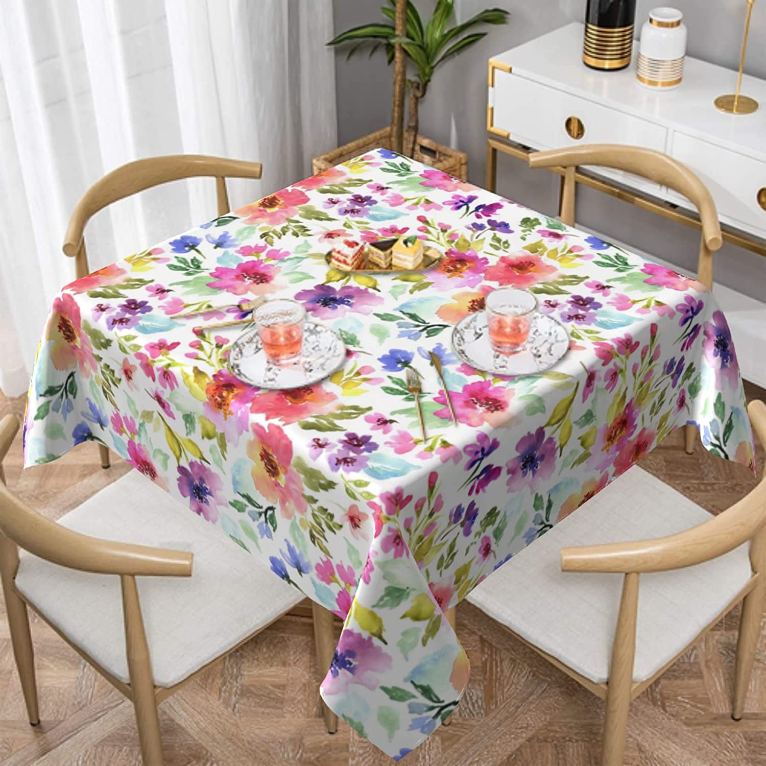WISH TREE Square Tablecloth Spring Table Cloth Small Floral Cloth Tablecloths Indoor Outdoor