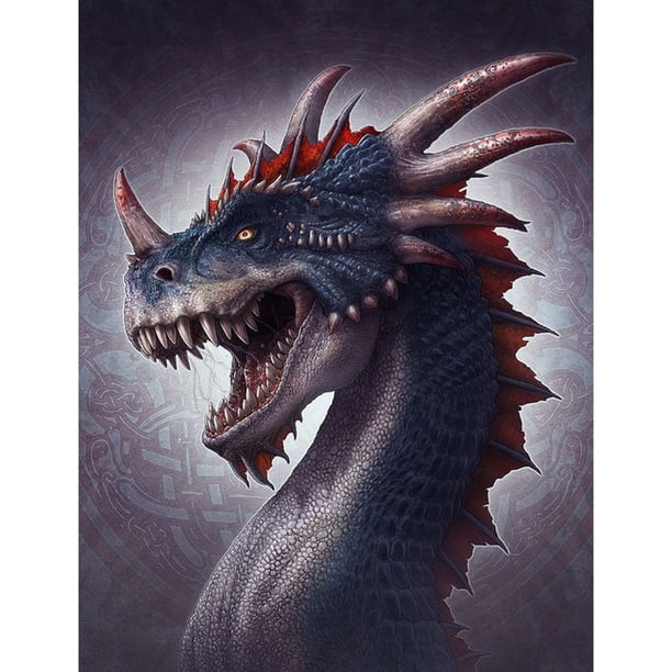 Taladro Pintura Diamante (DE2955) 5D DIY Completo Clásico Cabeza de Dragón Punto de Cruz Mosaico 30x40cm FLhrweasw Nuevo
